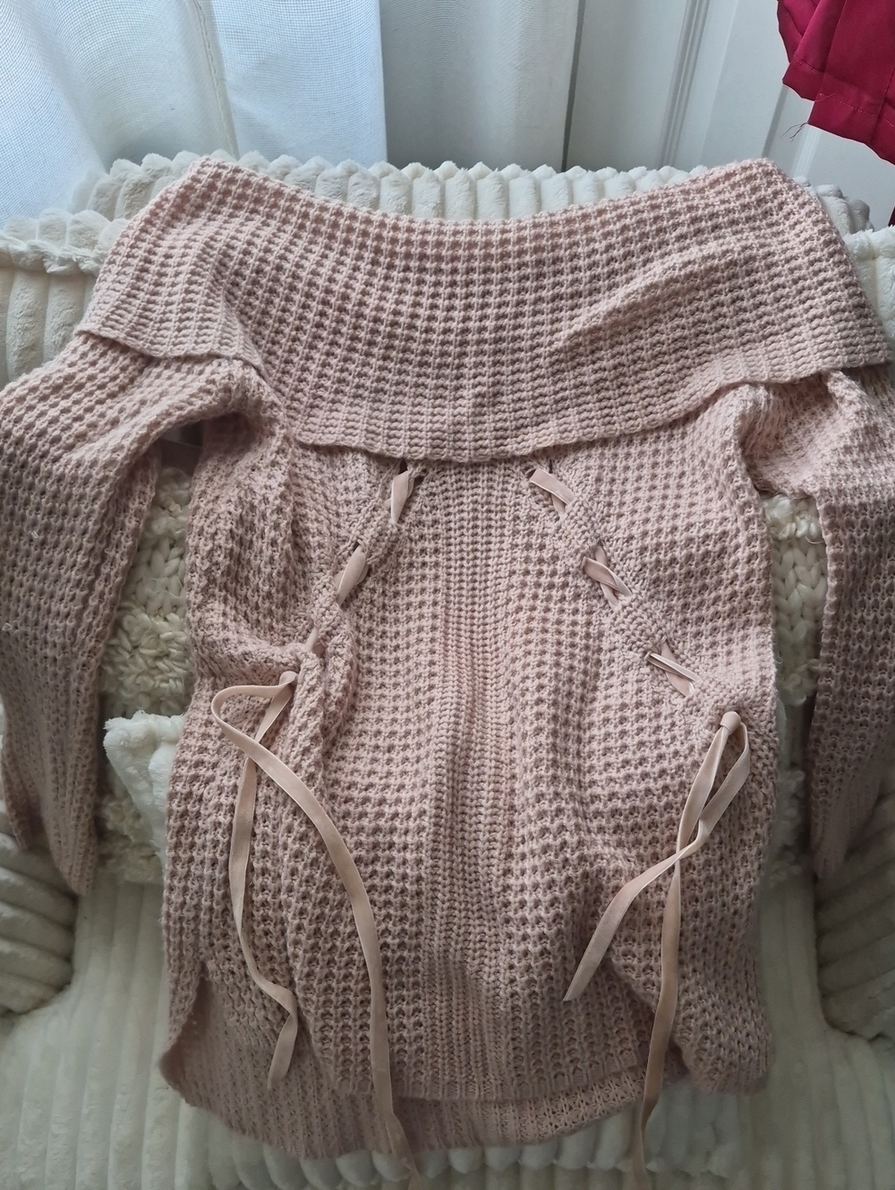 Light Pink Off the Shoulder Sweater